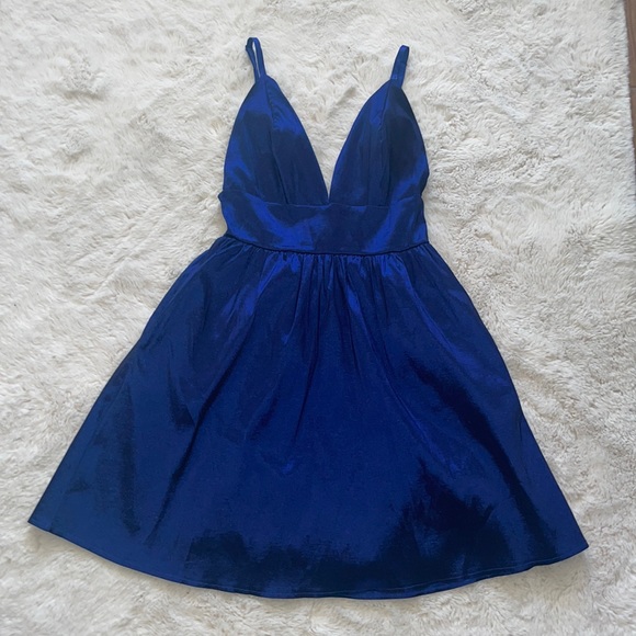 royal blue short dress formal Short Royal Blue Tight Beaded Dress main image 1